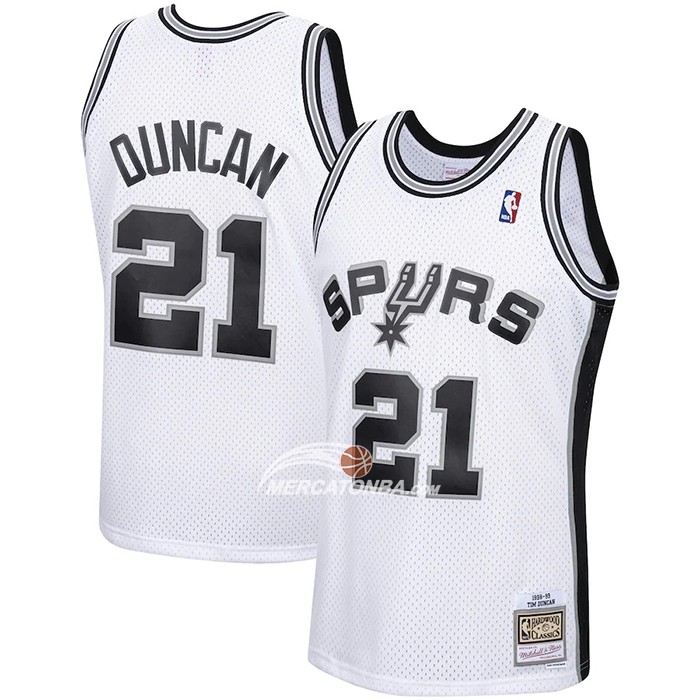 Maglia San Antonio Spurs Tim Duncan NO 21 Mitchell & Ness 1998-99 Bianco